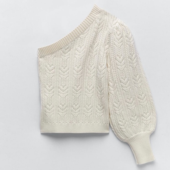 ZARA CREAM WHITE ASYMMETRIC KNIT SWEATER SMALL - Picture 6 of 6
